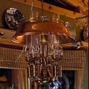 Thomas Industries Vintage Brass Copper Billiard Chandelier 4 Light Made USA
