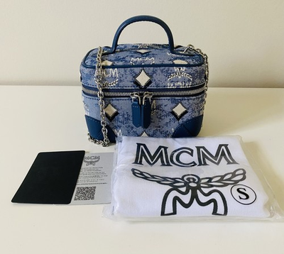 #ad MCM Monogram Jacquard Denim Mini Rocktop Vanity Bag NWT $450.00