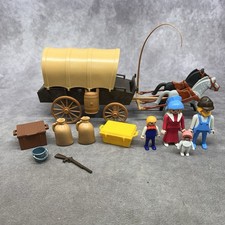 Playmobil Western Covered Wagon  Family- 1 broken piece- see pictures