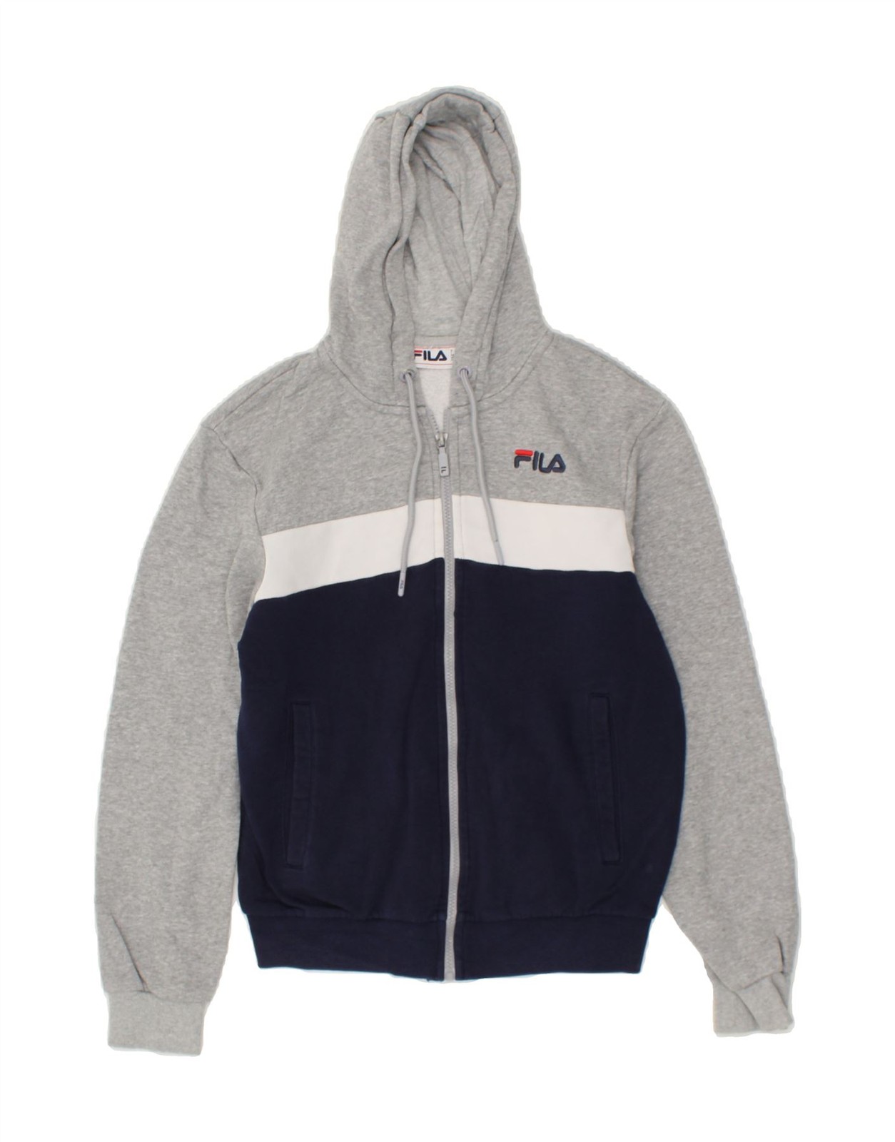 FILA Felpa con cappuccio e zip uomo XS blu navy colorblock cotone AP14