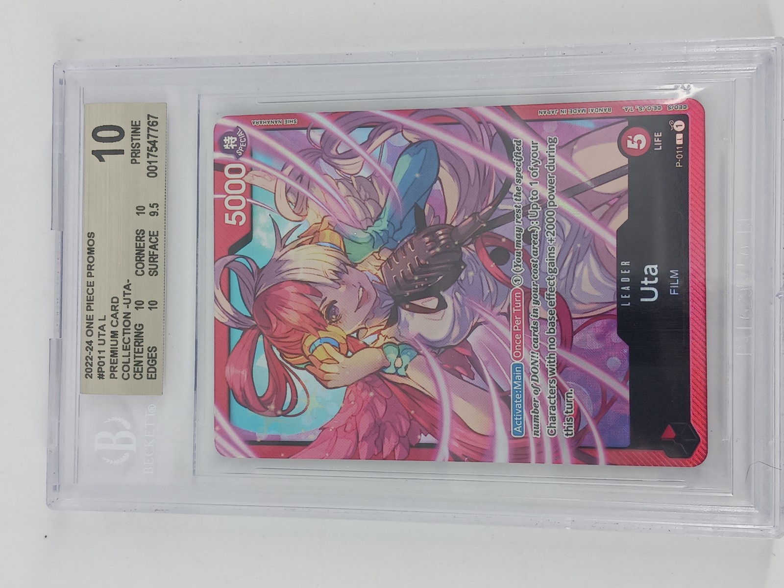 One Piece Premium Card Collection Uta #P-011 Leader BGS 10 PRISTINE