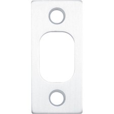 Square Corner Deadbolt Strike Plate, 1" x 2-1/4", 1-5/8" Center-to-Center, Satin
