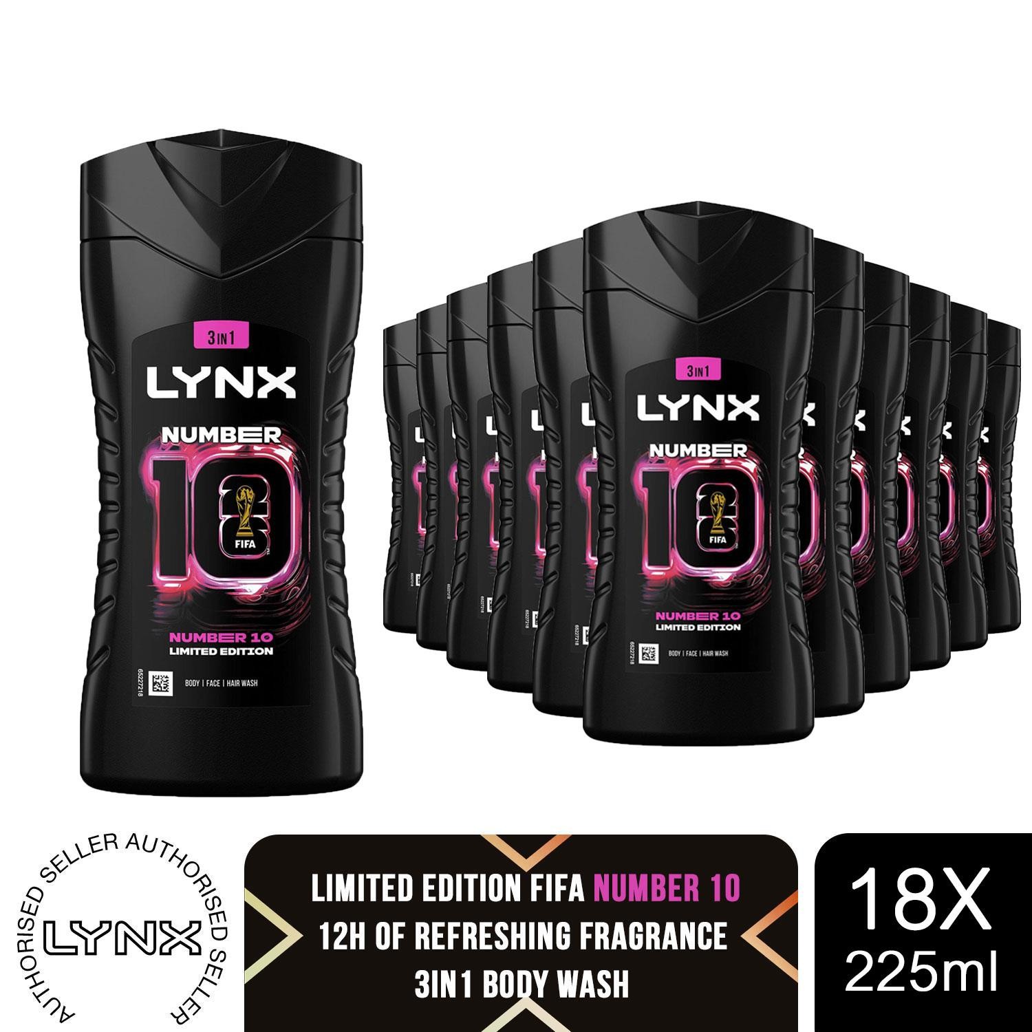 Lynx FIFA Number 10 Shower Gel 3 in 1 Body Hair Face Wash 225ml 18 Pack