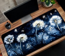 Dandelion Desk Mat 4 - Extra Large Floral Mouse Pad with Blue Art