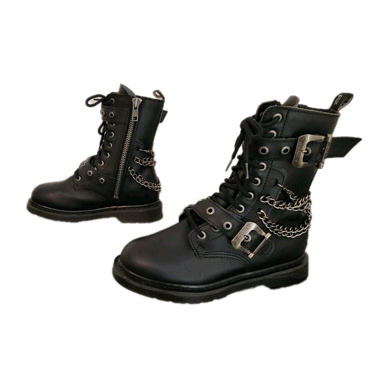 Demonia BOLT-250 Black Combat Boots Men 9 Women 11 Goth Punk Chains Buckle
