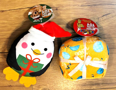 Christmas Penguin & Happy Birthday Present Squeaker Plush Dogs Toy Lot