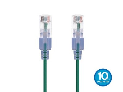 SlimRun Cat6A Ethernet Patch Cable RJ45 Stranded UTP Wire 30AWG 6in Green 10pk