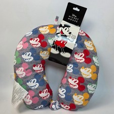 Disney Mickey Mouse Travel Neck Pillow Gray Multi Color Snap Closure New NWT