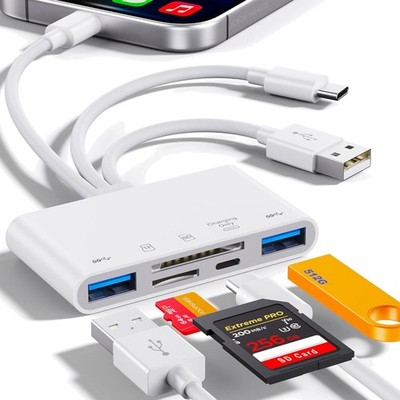 Speicherkartenleser 5-in-1, USB OTG Adapter, SD/Micro SD, Ladefunktion, iPhon...