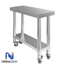Stainless Steel Work Table with 4 Wheels 700 LBS Load Capacity 30 x 12 x 34 Inch