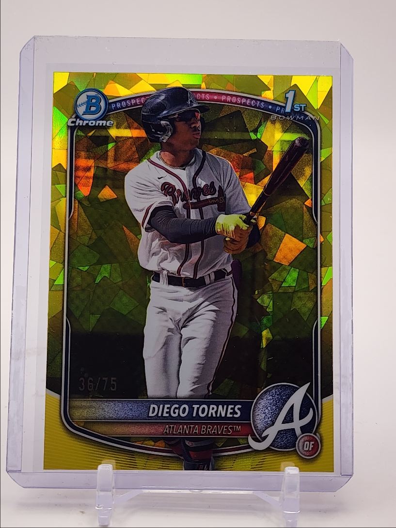 DIEGO TORNES 2025 BOWMAN CHROME 1ST SAPPHIRE YELLOW BRAVES /75 Q2754