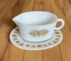 Pyrex Corelle Butterfly Gold Gravy Sauce Boat & Drip Dish Vintage 77-B & 77-U