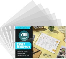 200 Pack Sheet Protectors 11 x 17 Inch 3 Hole Punched Clear Heavy Duty Document