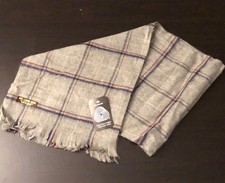 NEW 100 Lambswool Grey Plaid Scarf 50" x 12"
