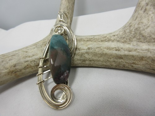 Bloodstone Pendant, Sterling Silver Wire Wrap, Stone of Centering, Abundance P10 - Picture 3 of 5