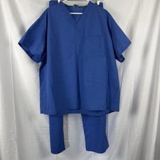Blue UNISEX V NECK 1 FRONT POCKET MEDICAL SCRUBS SIZE XX Large Set