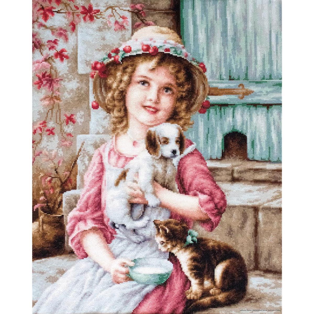 Luca-S counted Cross Stitch kit ""Best of Friends Girl"", 35x40cm, DIY