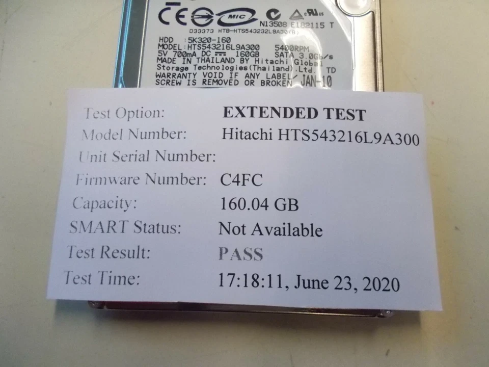 Hitachi Travelstar 5K320-160 Hard Drive 160 GB 6.35 cm (2.5") SATA #SU- 202 - Image 3 of 4