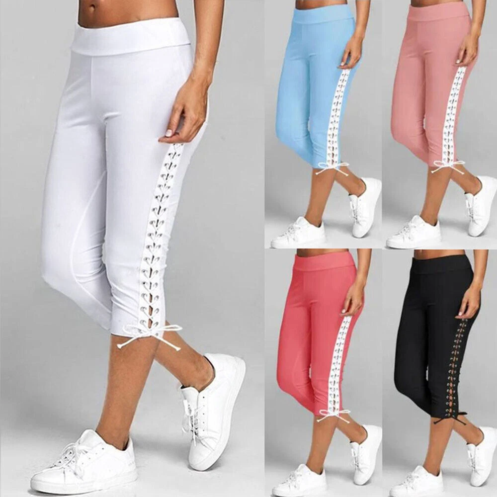 WOMEN LADIES CROPPED 3/4 CAPRI LENGTH LEGGINGS SUMMER YOGA PANTS