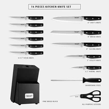 14Pcs Kitchen Knife Set w/ Wooden Block Professional Stainless Steel Chef knife