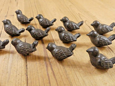 12 CAST IRON BIRD CABINET KNOBS PULLS DRAWER DRESSER HANDLES RUSTIC BIRDS WREN