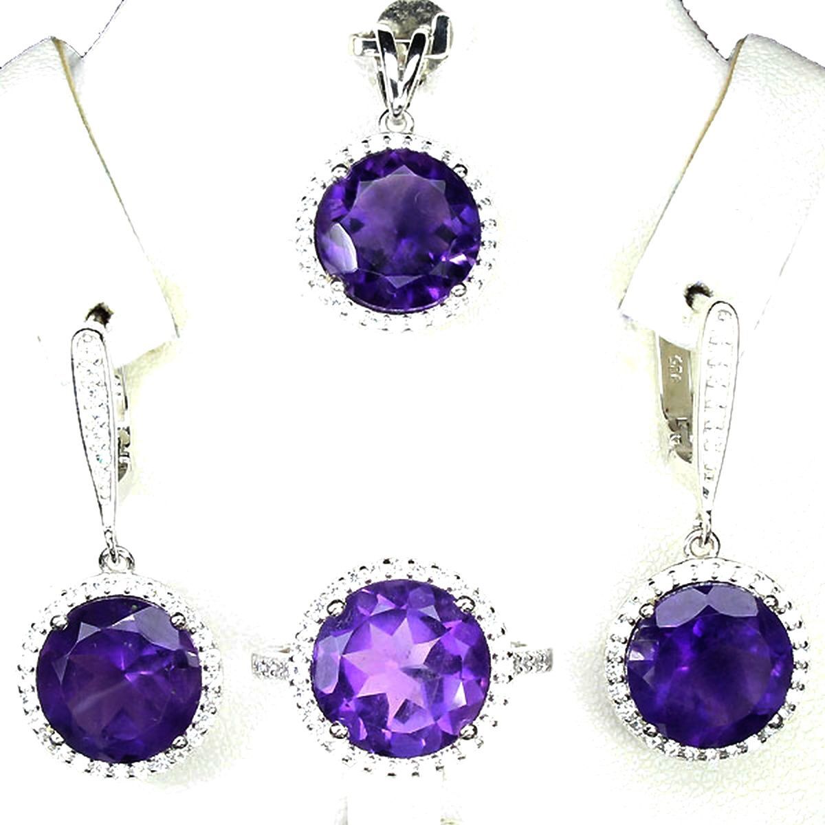 Parure améthyste collier et boucles d'oreilles argent pour vos soirées