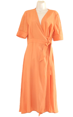 knee length dresses for ladies Burnt Orange Short Sleeve Ring Detail Wrap Midi Dress – AX Paris US main image 1