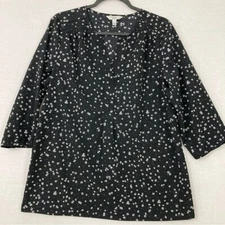 Croft & Barrow Black White Ditsy Floral V Neck Office Career Top Large