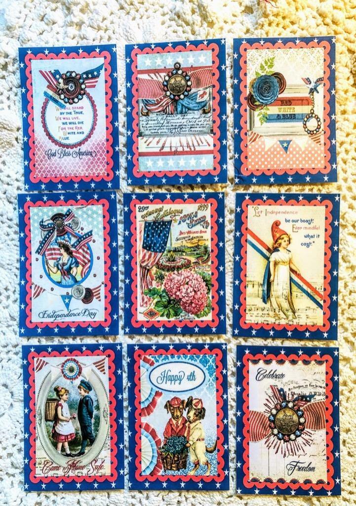 Set of 9 Cards~Vintage USA Patriotic~July 4th~Pocket Pen Pal Cards only~#171N