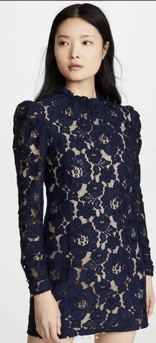 Wayf Emma Puff Sleeve Lace Dress Size S Navy | eBay