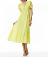 Women Alice + Olivia V-neck Puff Sleeve A-line Midi Dress