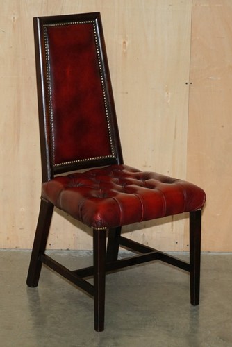 FOUR STUNNING VINTAGE OXBLOOD LEATHER HIGH BACK CHESTERFIELD DINING CHAIRS - Picture 21 of 22