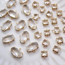 6pcs Oval Crystal Charm Connector,Clear Glass Square Pendant,Crystal Charm