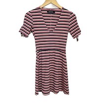 Reformation Sara Rainbow Ribbed Mini Dress Short Sleeve Women’s Sz Small