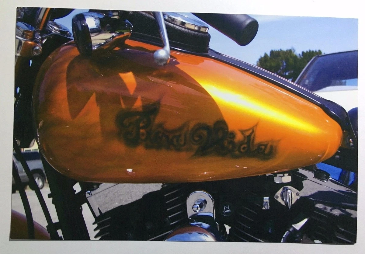 Vintage PHOTO Of A Custom Harley Davidson Motorcycle w/ Custom Paint Job On  Tank