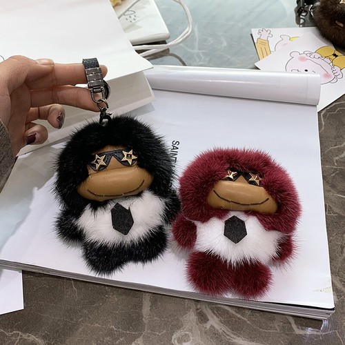 Cute Real Mink Fur Monkey Toy Gift Keyring Bag Charm Car Phone Pendant Keychain - Picture 2 of 16