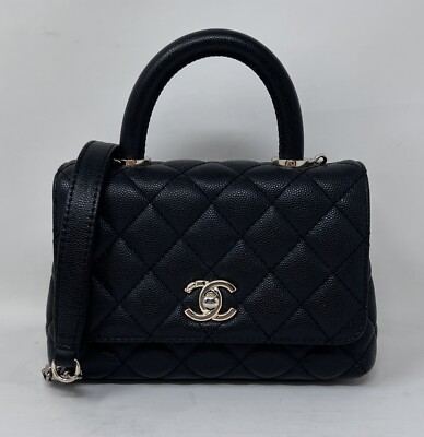 CHANEL CC Caviar Quilted Extra Mini Coco Top Handle Flap Black Bag