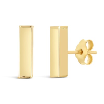 Italienische 14 Karat Gelbgold massive hochpolierte Stab Ohrstecker 11 mm x 3 mm 1 Gramm