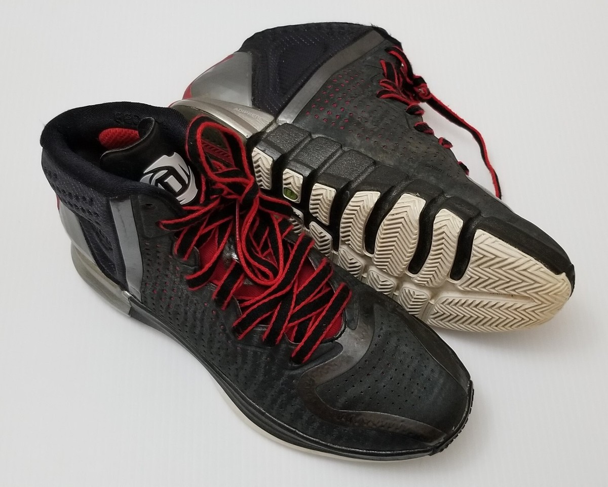Adidas D Derrick Rose Men Basketball Shoes Black Red Lace Up Geofit  Sneaker