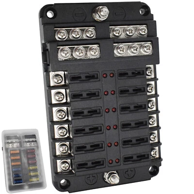 AUTOXBERT 12-Way Fuse Blade Box Holder LED Block Indicator 12V Auto Marine 32V Waterproof
