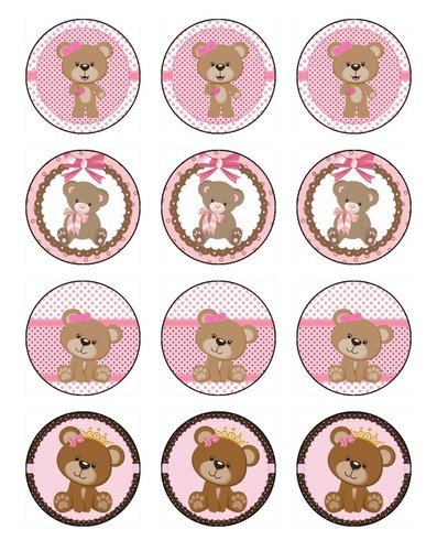 Teddy Bear Pink Edible Cupcake Toppers Icing Birthday Cake Decorations (2 Sizes) - 第 5/6 張圖片