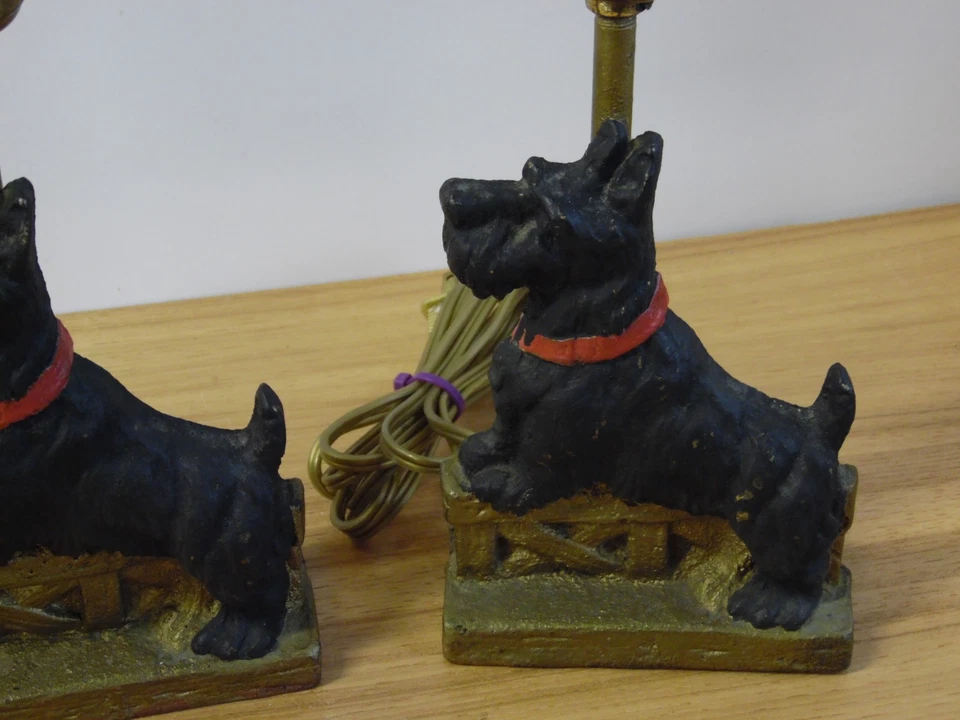 Pair of Antique Cast Iron lamps Black Scottie Dog Scottish Terrier lamp light - Изображение 3 из 4