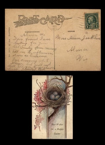 Mayfairstamps US 1925 Alma Birds Nest Easter Postcard cca_04151