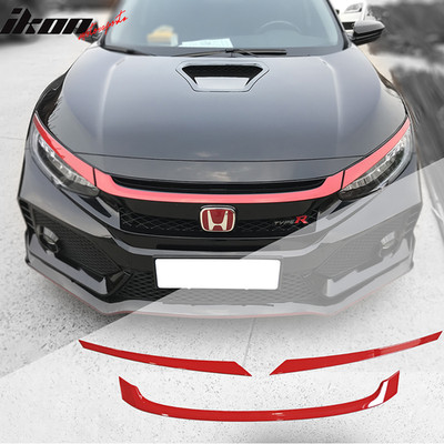 Fits 16-21 Honda Civic Type R Style Red Grille Trim 3Pc - ABS