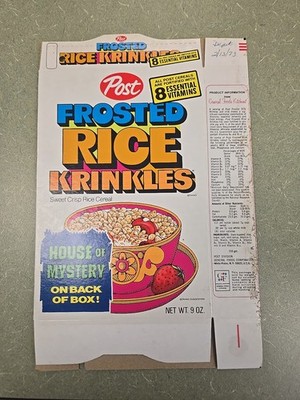 1973 Post Cereal 9 0z. Frosted Rice Krinkles, House of Mystery Unused Flat