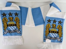 Manchester City Football Scarf Vintage Eagle Crest Retro Sky Blue White Bar MCFC