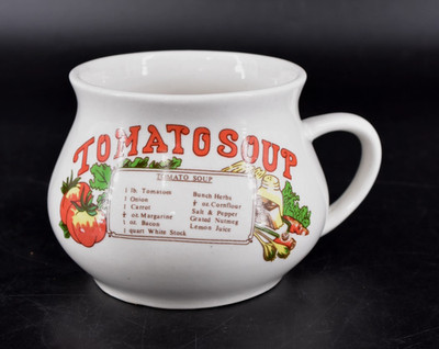 Vintage 1970s TOMATO SOUP RECIPE Bowl Mug w/ Handle Ceramic Kitchen Decor