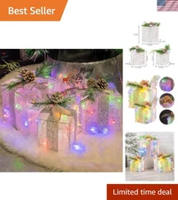 Set of 3 Christmas Lighted Gift Boxes, Pre-lit 60 LED Light Up Present Boxes ...