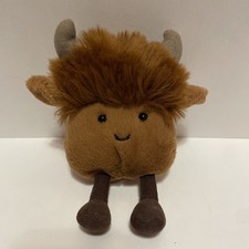 Jellycat HIGHLAND COW Amuseable 5" Plush Brown Toy White Horns Corduroy Feet EUC