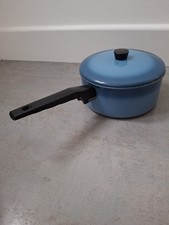 Vintage Blue Enamel Saucepan Pan Pot Kitchenware Retro Lidded